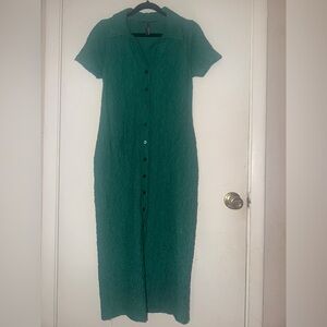 Anthropologie Green Textured Maxi Dress